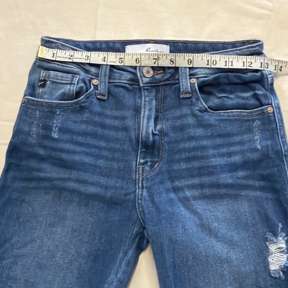 KanCan Flare Jeans Blue Distressed Raw Hem High Rise Western Festival Size 5/26 - Picture 3 of 6